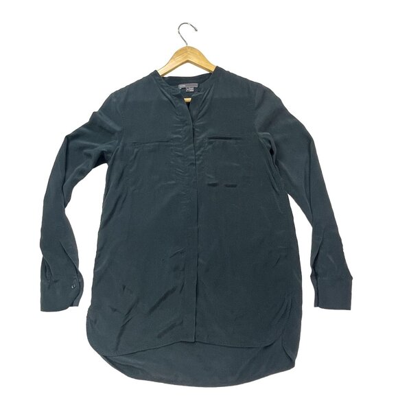 Vince Women's Long Sleeve Shirt 100% Silk Size 4 Small Dark Blue Blouse MSRP $32 - Picture 1 of 7